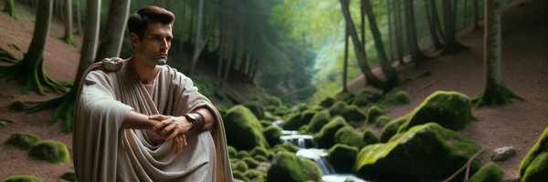 DALL·E 2023-10-20 08.20.48 - Realistic photo of an ancient Roman civil man with olive-toned skin and short, dark hair, dressed in a traditional toga, sitting on a large moss-cover