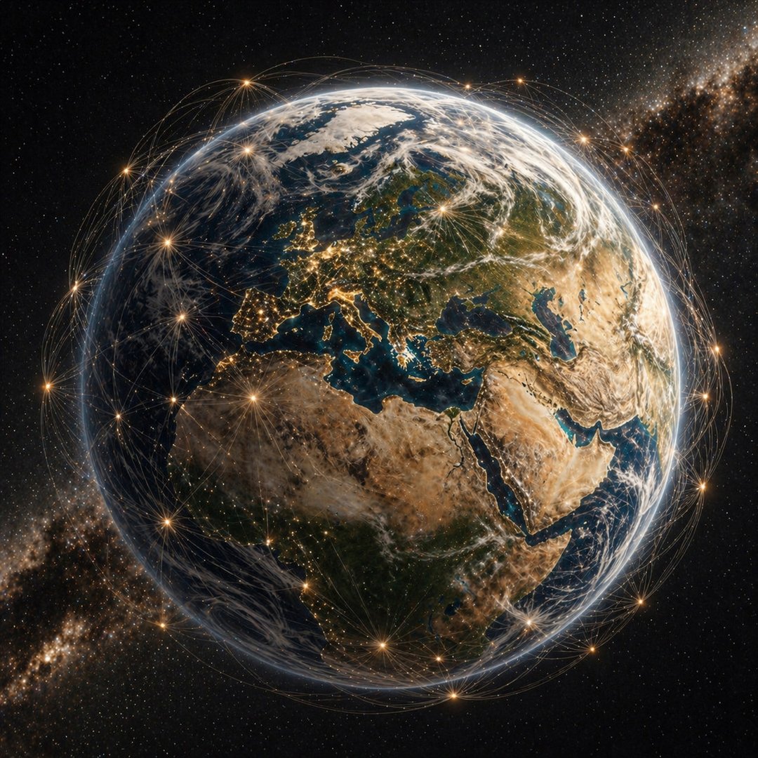 Photo-realistic depiction of planet Earth as a living organism, floating gracefully in the vastness of space. The continents and oceans are shown as i